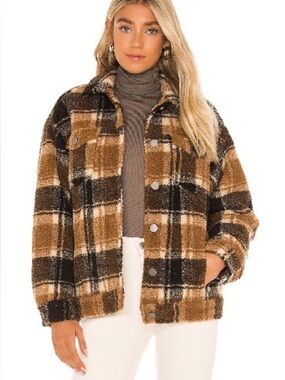 Apparis Plaid Sherpa Jacket in Camel and Chocolate